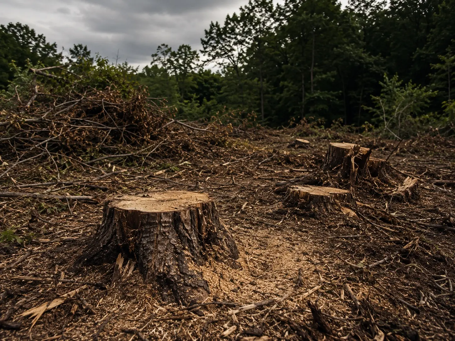 Cut stumps on a recently cleared site