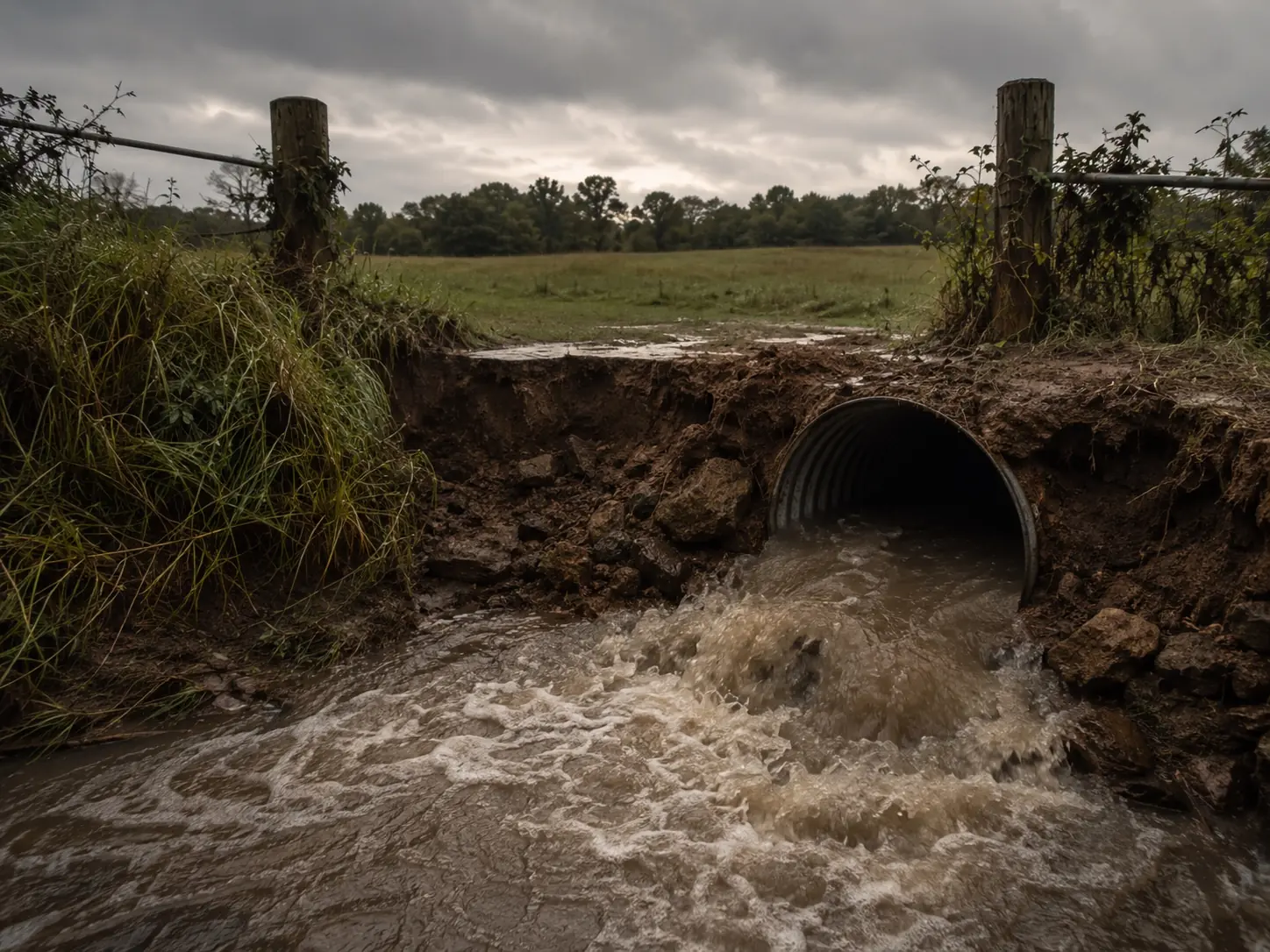 Culvert carrying water beneath an access road