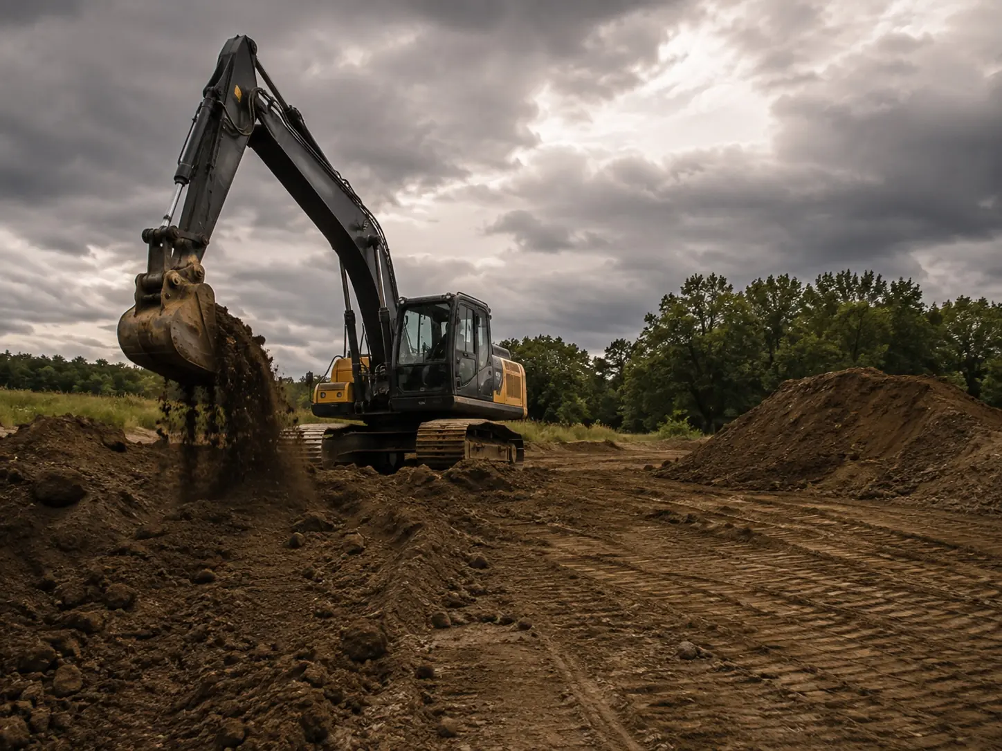 Excavator performing site preparation